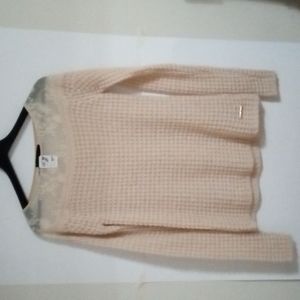 Twin-Set Cream Scoop Neck Waffle Knit Sweater
